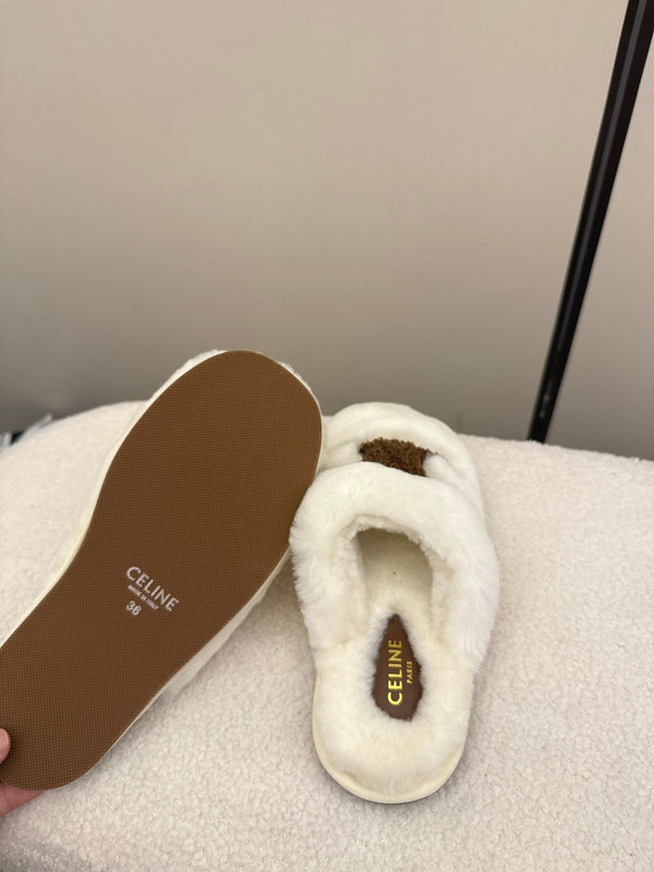 CL Elena Mule in Shearling 10mm White Brown Wool 435860