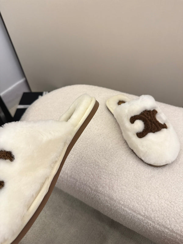 CL Elena Mule in Shearling 10mm White Brown Wool 435860