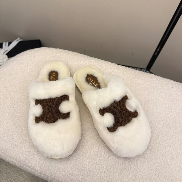 CL Elena Mule in Shearling 10mm White Brown Wool 435860