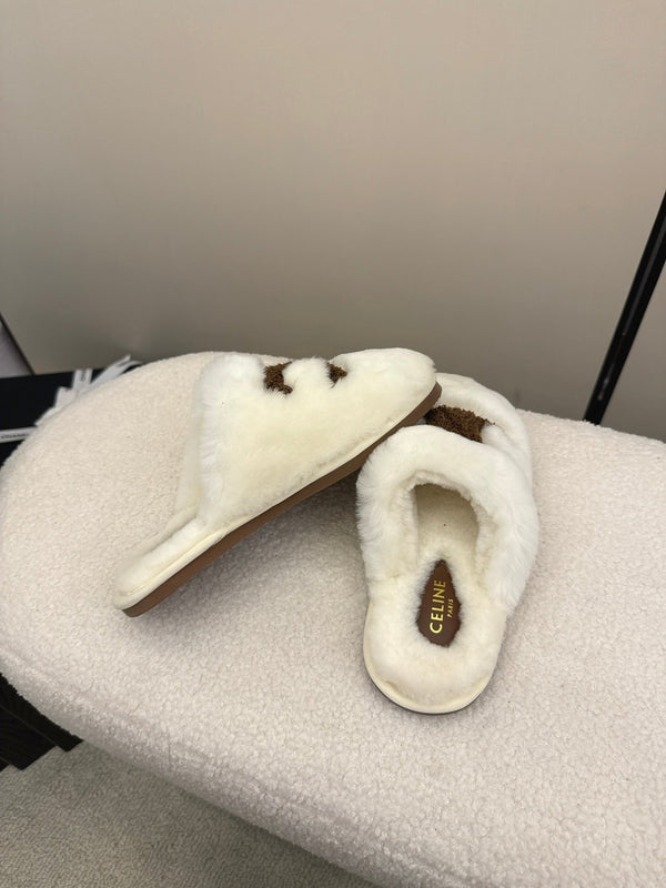 CL Elena Mule in Shearling 10mm White Brown Wool 435860