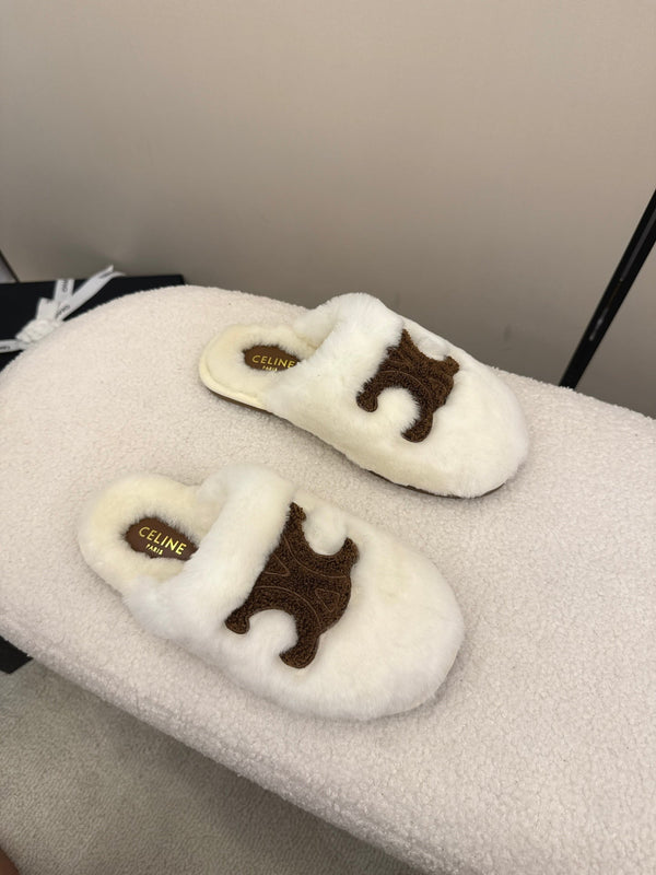 CL Elena Mule in Shearling 10mm White Brown Wool 435860