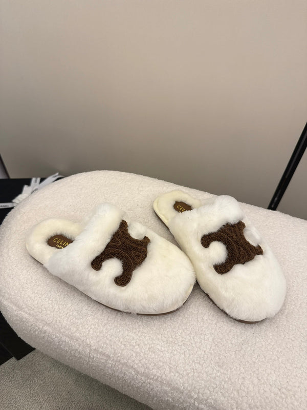 CL Elena Mule in Shearling 10mm White Brown Wool 435860