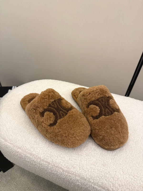 CL Elena Mule in Shearling 10mm Brown Wool 435861