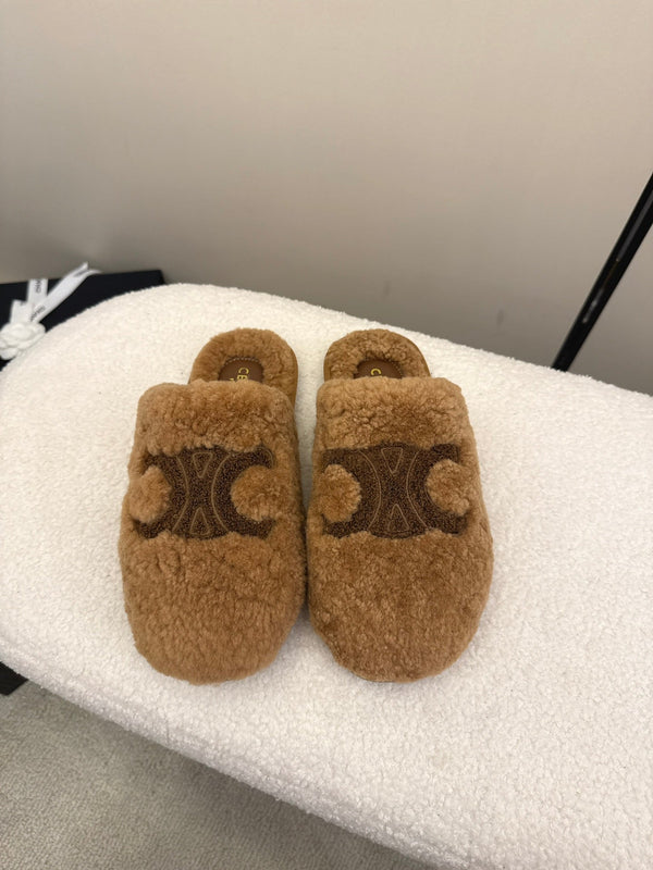 CL Elena Mule in Shearling 10mm Brown Wool 435861