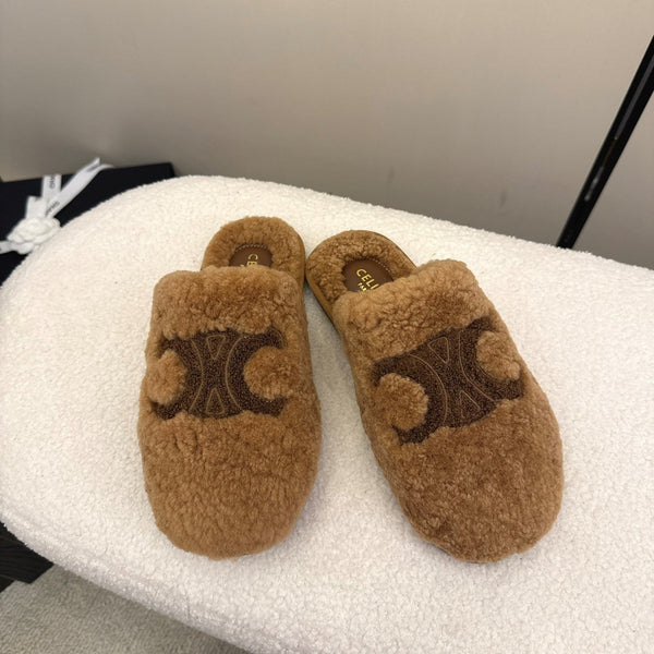 CL Elena Mule in Shearling 10mm Brown Wool 435861