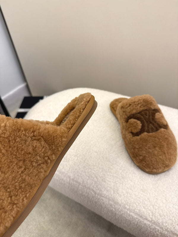 CL Elena Mule in Shearling 10mm Brown Wool 435861