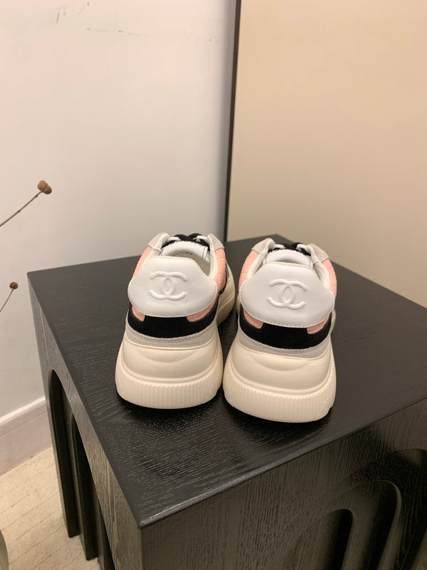 CC Alexander McQueen Sneakers Pink Gray Black Leather and Ceiling Fabric 537192