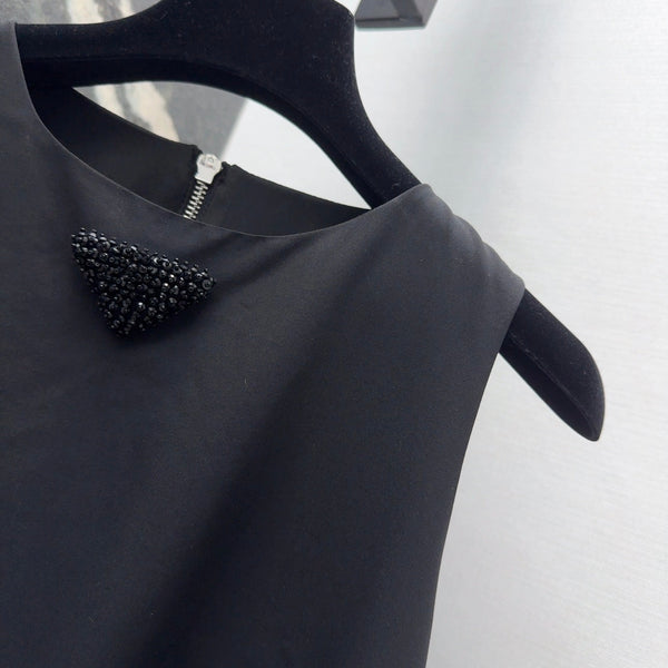 Prada 2025 Sleeveless Dress A-line Babydoll Black Polyester