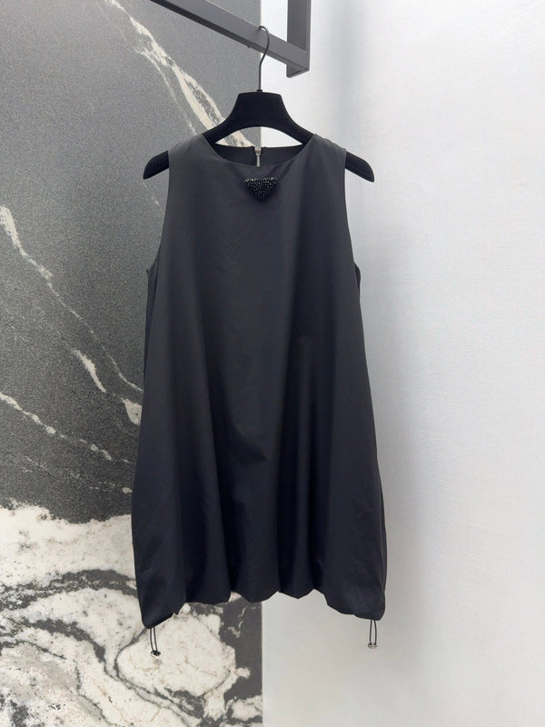 Prada 2025 Sleeveless Dress A-line Babydoll Black Polyester