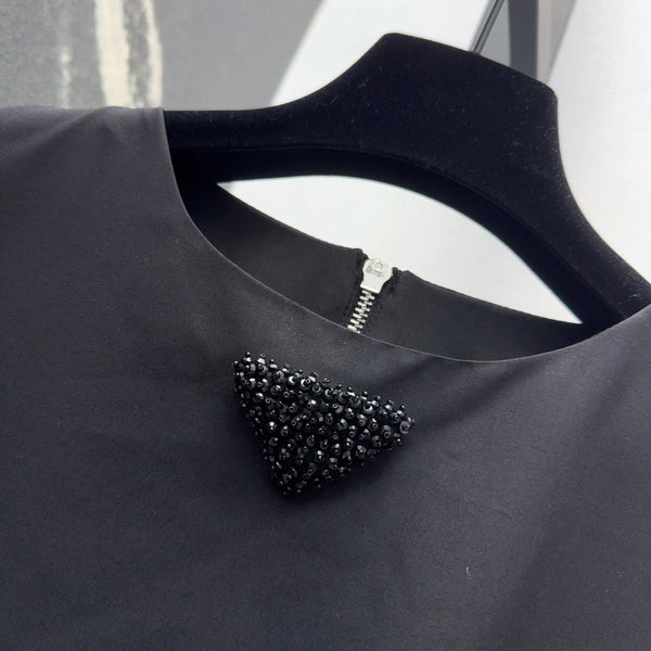 Prada 2025 Sleeveless Dress A-line Babydoll Black Polyester