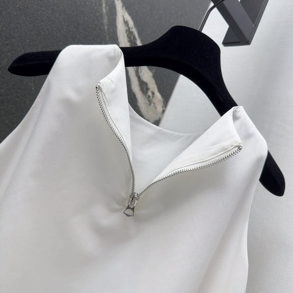 Prada 2025 Sleeveless Dress A-line Babydoll White Polyester