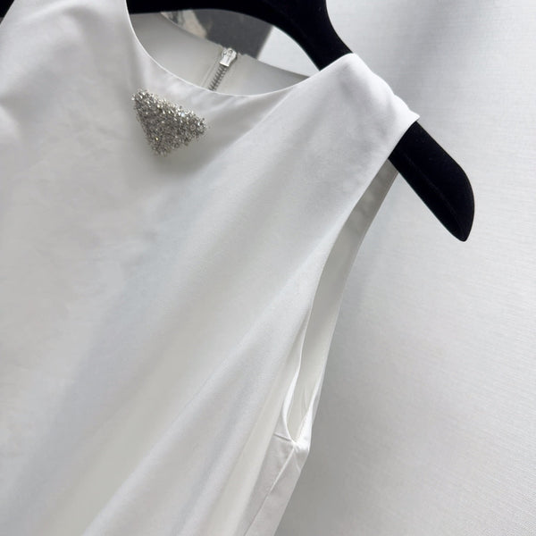 Prada 2025 Sleeveless Dress A-line Babydoll White Polyester