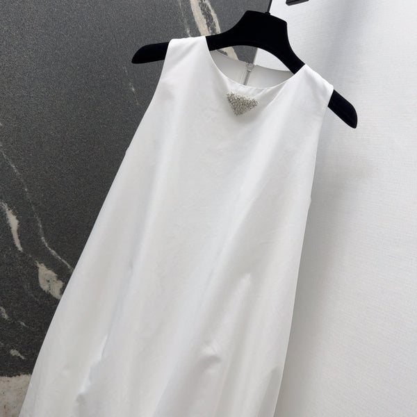Prada 2025 Sleeveless Dress A-line Babydoll White Polyester