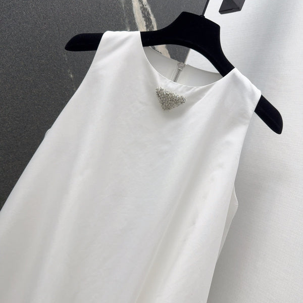 Prada 2025 Sleeveless Dress A-line Babydoll White Polyester