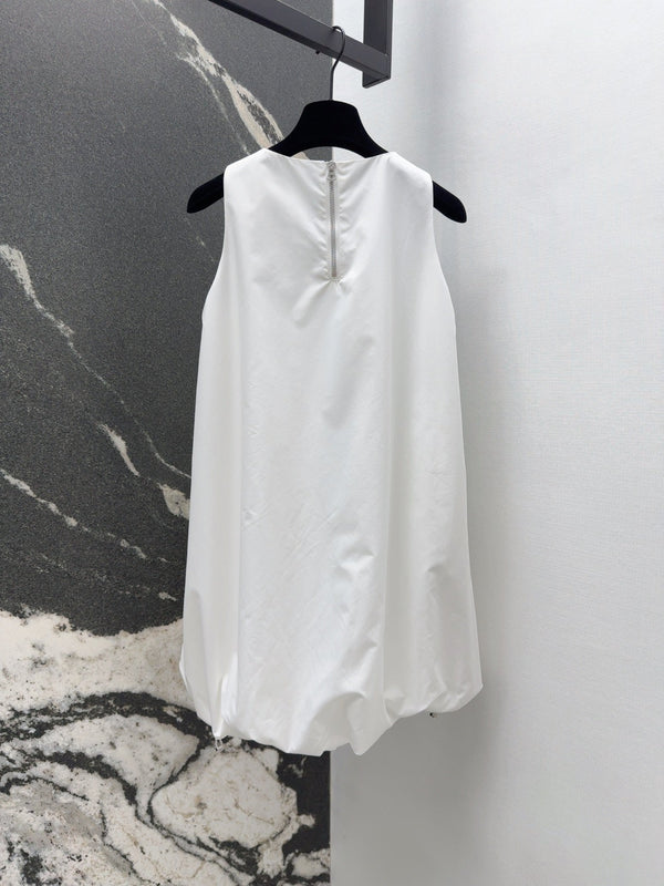 Prada 2025 Sleeveless Dress A-line Babydoll White Polyester