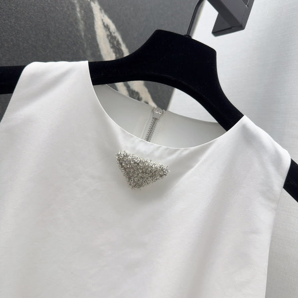 Prada 2025 Sleeveless Dress A-line Babydoll White Polyester