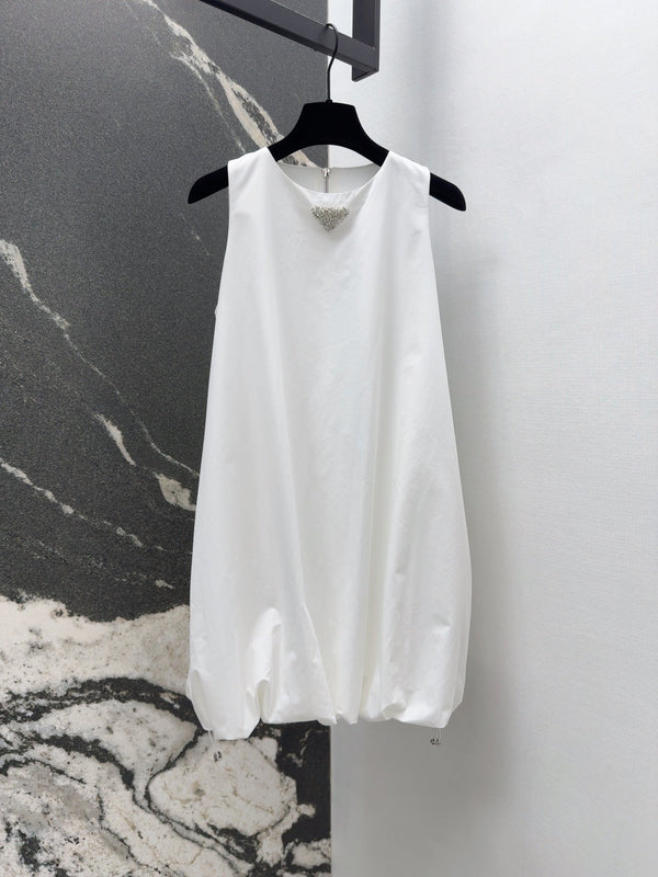 Prada 2025 Sleeveless Dress A-line Babydoll White Polyester
