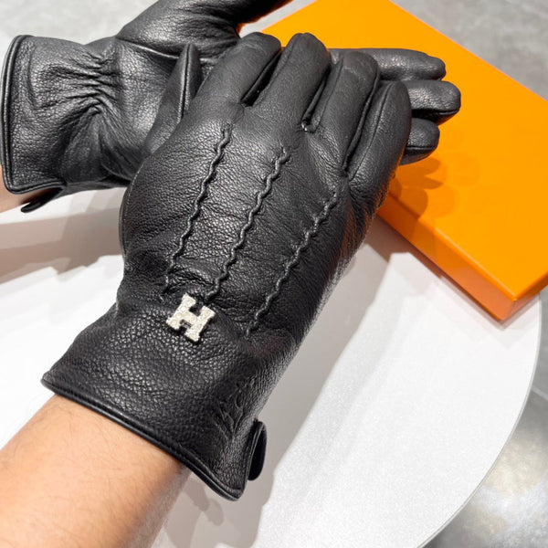 GLOVES IN BLACK DEERSKIN AND FLEECE LINING 228487
