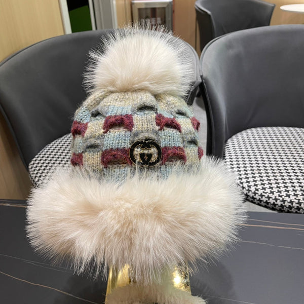 BEANIE HAT IN COLORFUL WOOL AND RABBIT FUR 392114