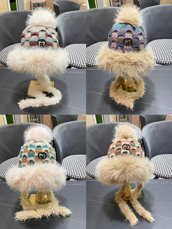 BEANIE HAT IN COLORFUL WOOL AND RABBIT FUR 392114