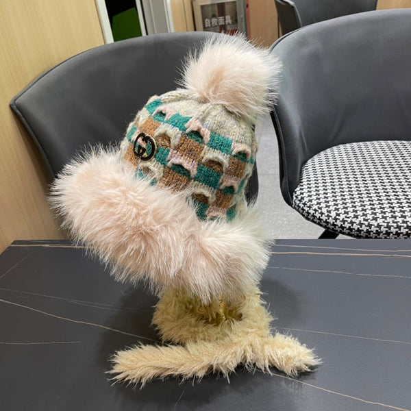 BEANIE HAT IN COLORFUL WOOL AND RABBIT FUR 392116