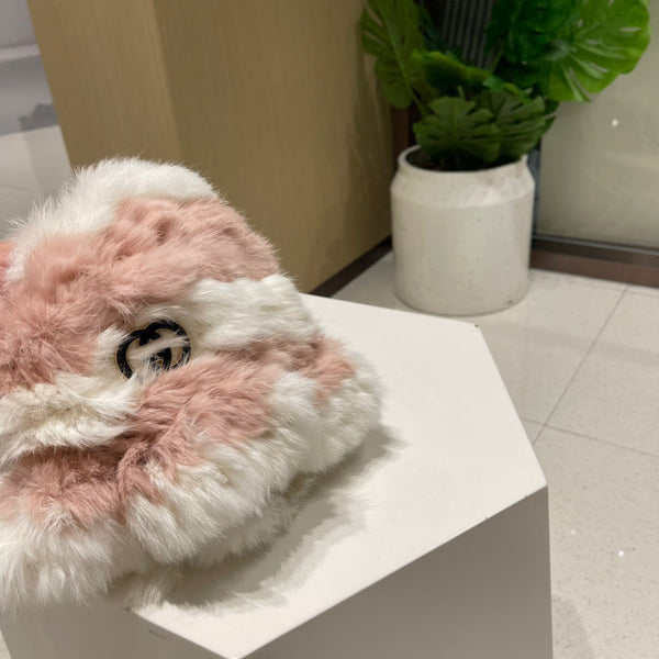 BUCKET HAT IN LIGHT PINK MIX WHITE RABBIT FUR 404639