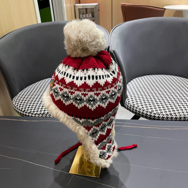 CAPPELLO PARAORECCHIE IN PELUCHE DI LANA COLORATA E PELLICCIA DI CONIGLIO 408169