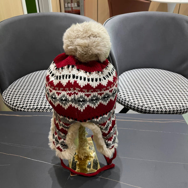 CAPPELLO PARAORECCHIE IN PELUCHE DI LANA COLORATA E PELLICCIA DI CONIGLIO 408169