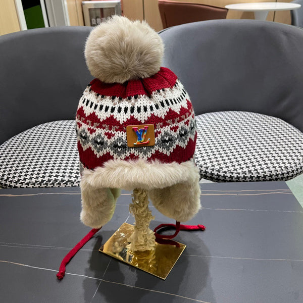 CAPPELLO PARAORECCHIE IN PELUCHE DI LANA COLORATA E PELLICCIA DI CONIGLIO 408169