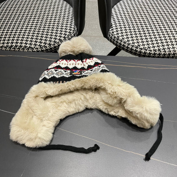 PLUSH EARMUFFS HAT IN COLORFUL WOOL AND RABBIT FUR 408171