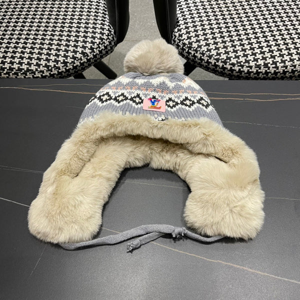 PLUSH EARMUFFS HAT IN COLORFUL WOOL AND RABBIT FUR 408172