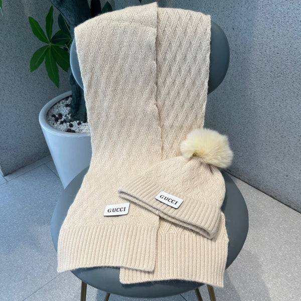 SET SCIARPA E CAPPELLO IN LANA TOSCANA BEIGE E PELLICCIA DI VOLPE 420834