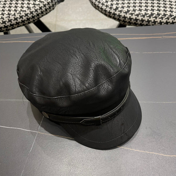 BAKER BOY CAP IN BLACK CALFSKIN 420946