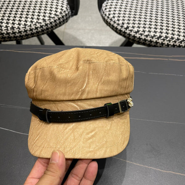 CAPPELLO BAKER BOY IN PELLE DI VITELLO MARRONE ARACHIDI 420948