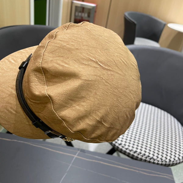 CAPPELLO BAKER BOY IN PELLE DI VITELLO MARRONE ARACHIDI 420948