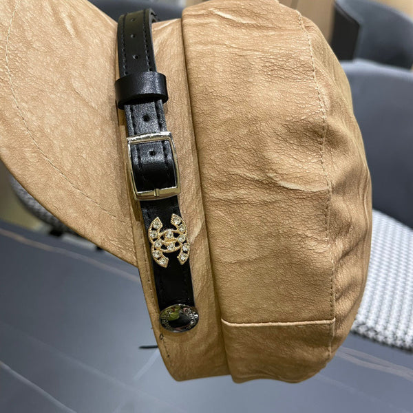 CAPPELLO BAKER BOY IN PELLE DI VITELLO MARRONE ARACHIDI 420948