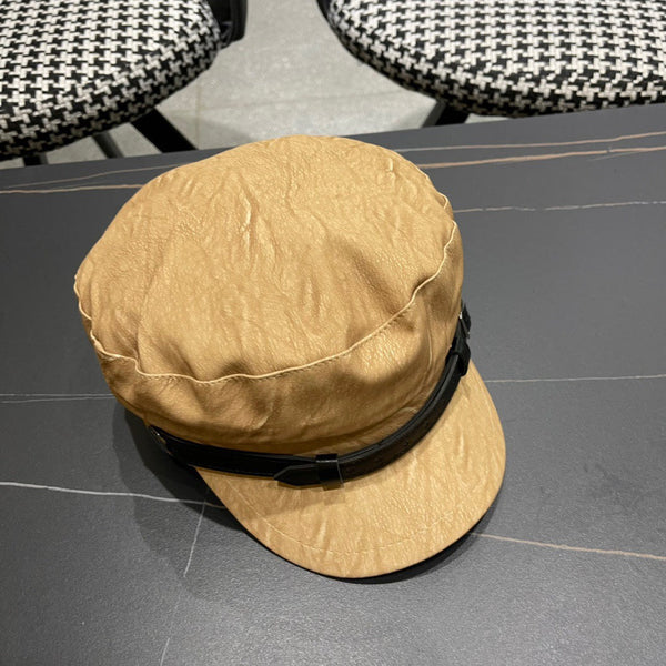 CAPPELLO BAKER BOY IN PELLE DI VITELLO MARRONE ARACHIDI 420948