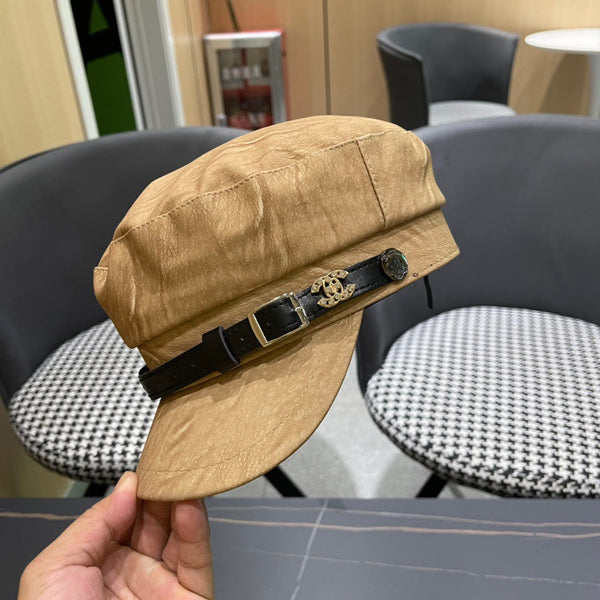 CAPPELLO BAKER BOY IN PELLE DI VITELLO MARRONE ARACHIDI 420948