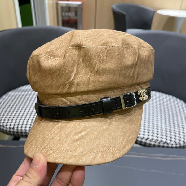 CAPPELLO BAKER BOY IN PELLE DI VITELLO MARRONE ARACHIDI 420948