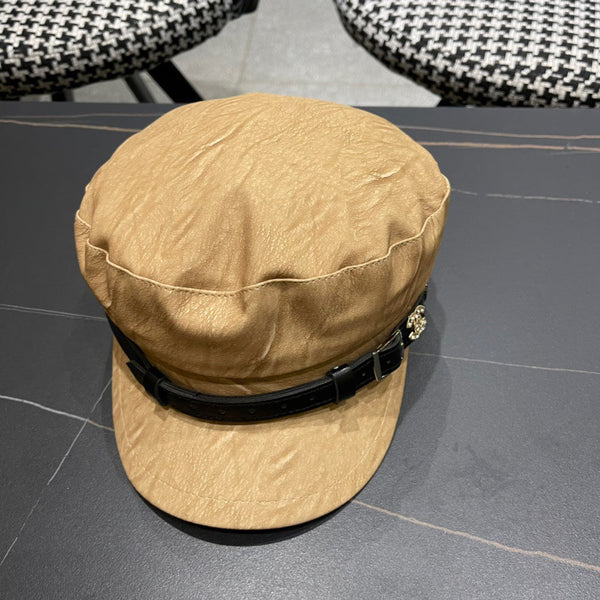 CAPPELLO BAKER BOY IN PELLE DI VITELLO MARRONE ARACHIDI 420948