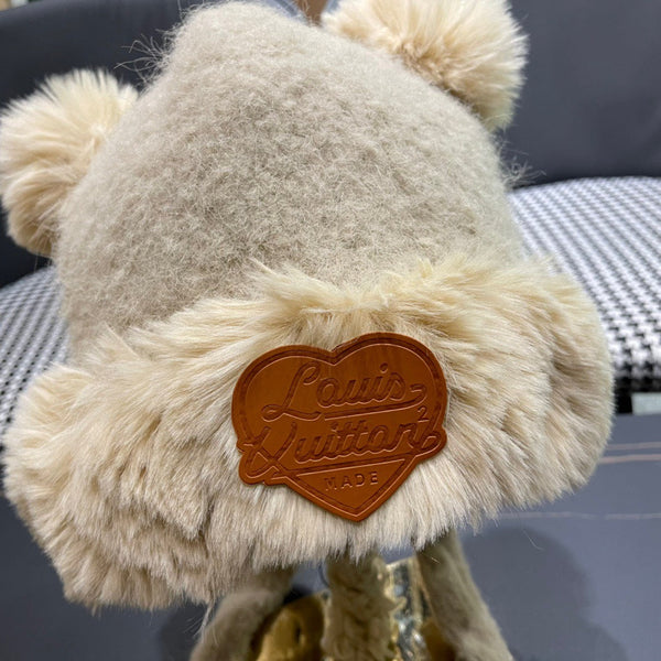 BEANIE HAT IN CREAM BEIGE WOOL AND LAMB FUR 427793