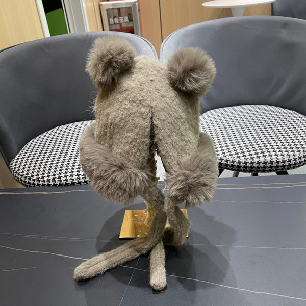 BEANIE HAT IN PARCHMENT BEIGE WOOL AND LAMB FUR 427794