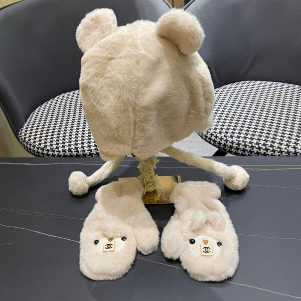 THREE-PIECE SET IN BEIGE FLEECE AND WOOL 433196