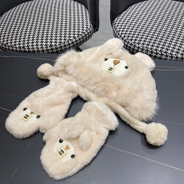 THREE-PIECE SET IN BEIGE FLEECE AND WOOL 433196