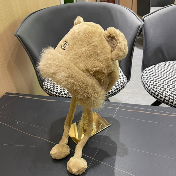 BEANIE HAT IN CAMEL BROWN FLEECE AND WOOL 433163