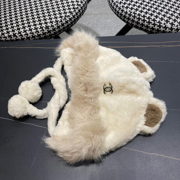 BEANIE HAT IN WHITE LINEN FLEECE AND WOOL 433165