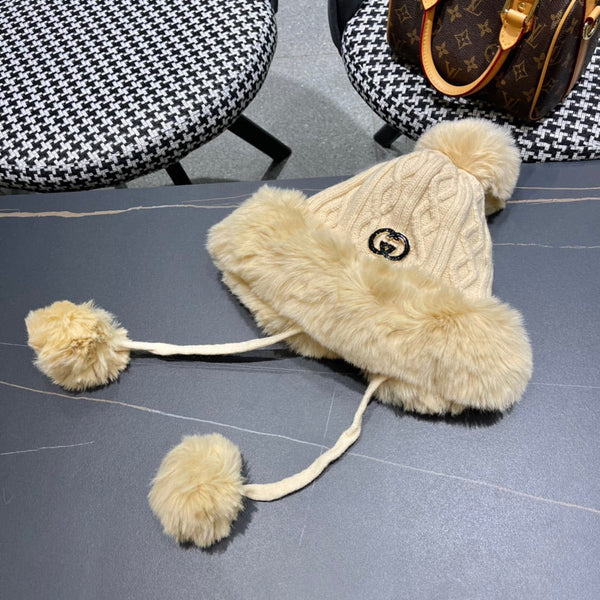 CAPPELLO DEERSTALKER IN LANA E PILE COLOR BISCOTTO 434697