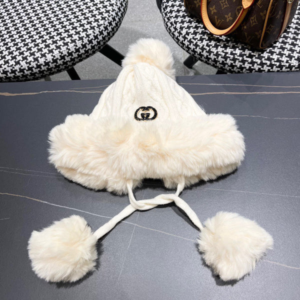 CAPPELLO DEERSTALKER IN LANA E PILE BIANCO CREMA 434698