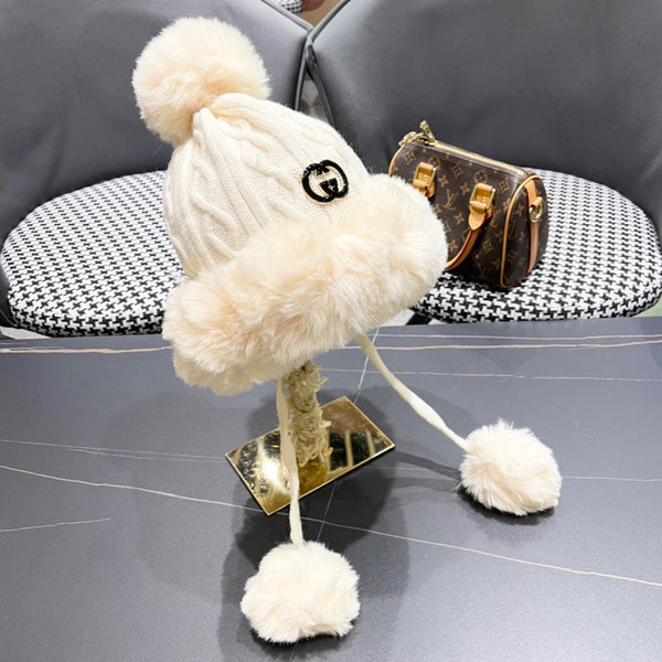 CAPPELLO DEERSTALKER IN LANA E PILE BIANCO CREMA 434698