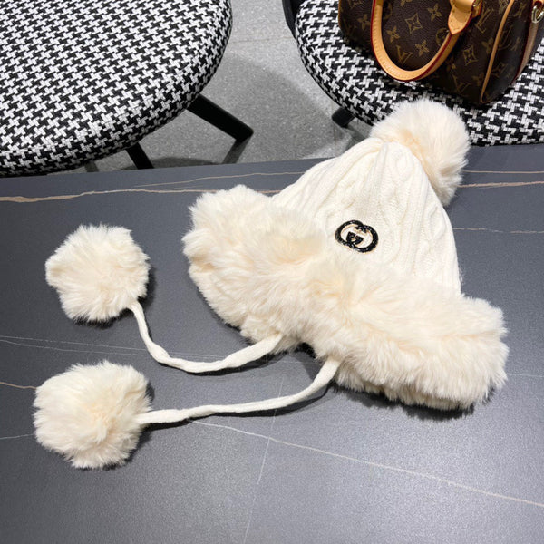 CAPPELLO DEERSTALKER IN LANA E PILE BIANCO CREMA 434698